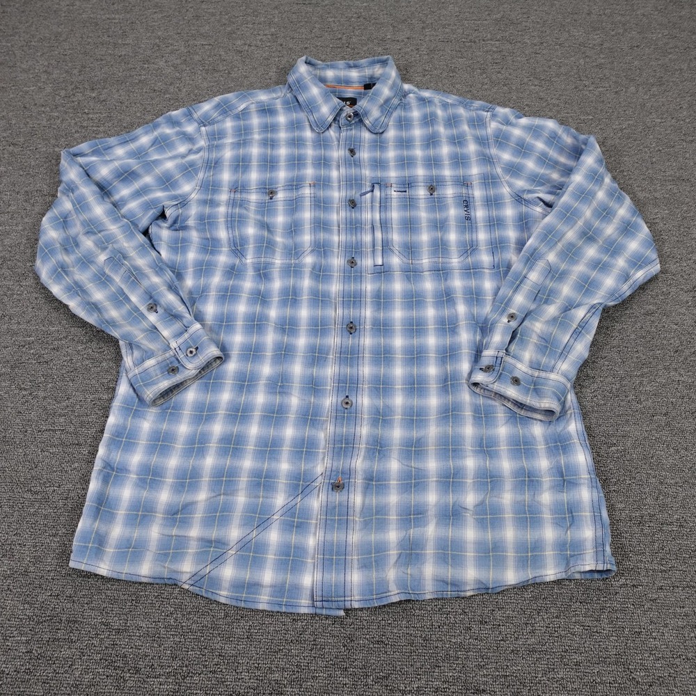 Orvis Shirt Mens Medium Blue Plaid Long Sleeve Button Up Active Fit Casual
